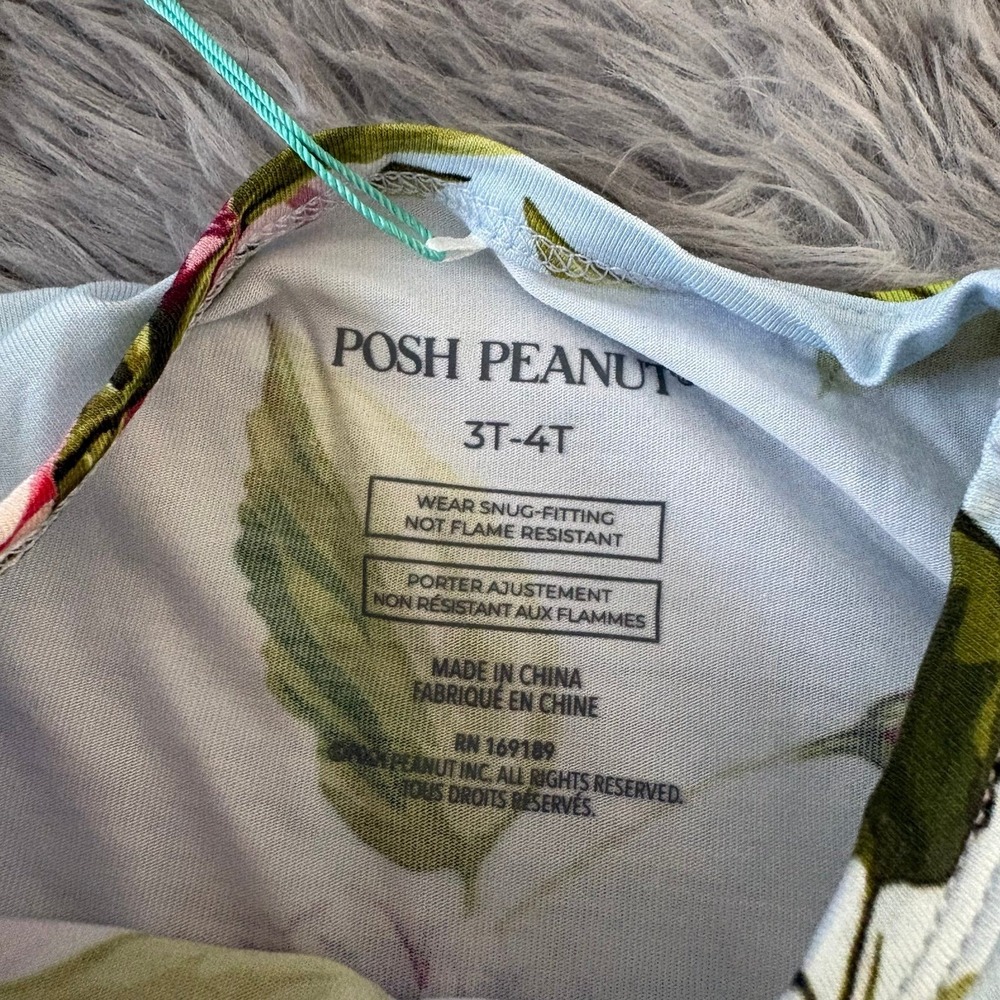 Posh Peanut Bamboo Pajama Set Light Blue Floral Toddler Girl 3-4T NEW - Picture 4 of 5